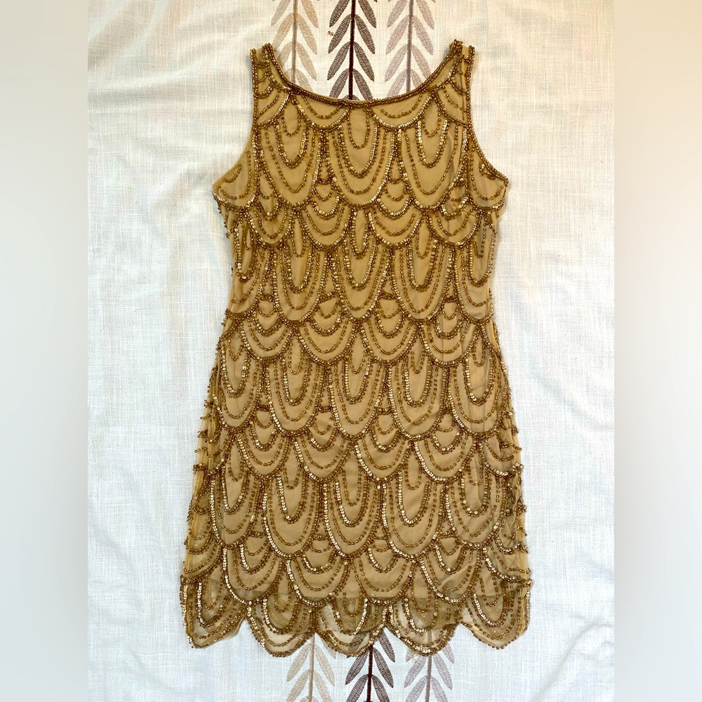 Adrianna Papell “Pissarro Nights” Embellished Mesh Sheath Cocktail Dress